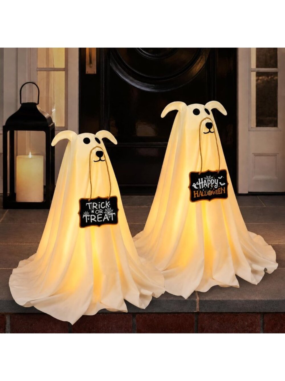 Light-Up Spooky Ghost Dog Decorations, 2 Pack, 2.3 FT Halloween Yard Signs